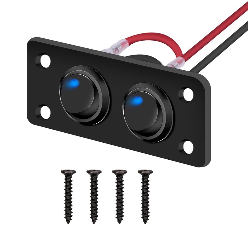 SDAQGE Round Rocker Switch Panel with 3 Pin Toggle Switch 12v 20a Blue Led Switch Panel Aluminum On Off Switch 12v for Car,Truck Marine Boat Rv Vehicle Yachts Etc （2 Way） - Image 1